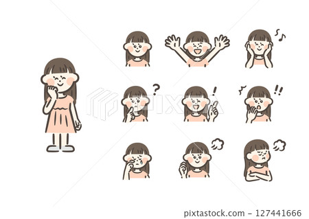 Asian girl - full body + 9 facial expressions 127441666