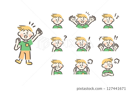 美國男孩-全身+9種臉部表情 127441671