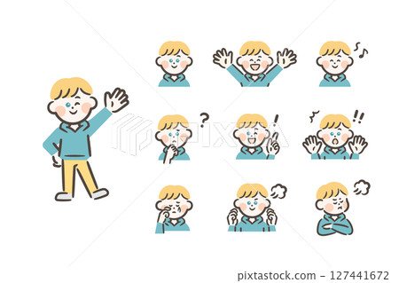 European boy - full body + 9 facial expressions 127441672