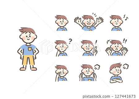 Asian boy - full body + 9 facial expressions 127441673