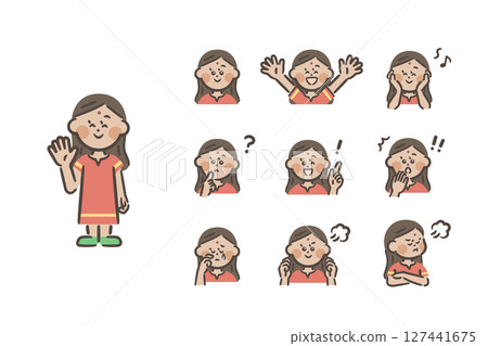 Southeast Asian girl - full body + 9 facial expressions Southeast Asian girl - full body + 9 facial expressions 127441675
