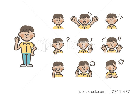 Southeast Asian boy - full body + 9 facial expressions 127441677