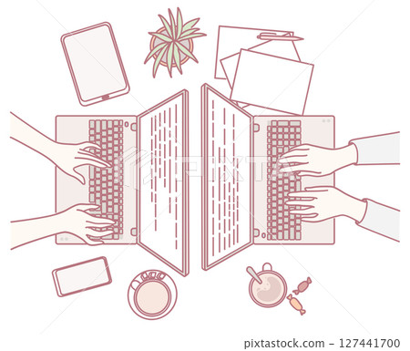 Engaging in Creative Collaboration at the Workstation with Laptops and Various Devices 127441700