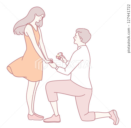 An enchanting Romantic Proposal Illustration depicting a Couple deeply in Love and joyfully engaged An enchanting Romantic Proposal Illustration depicting a Couple deeply in Love and joyfully engaged 127441722