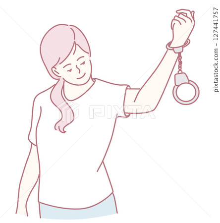 An Empowered Woman Boldly Breaking Free from Chains of Handcuffs and Embracing Life 127441757
