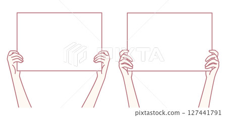Hands Holding Blank Signs for Various Purposes Such as Advertising or Informative Messaging 127441791