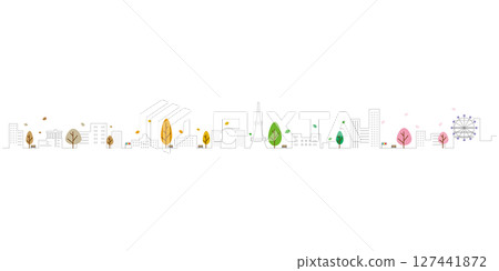 Simple streetscape illustration of Nagoya's famous spots 127441872