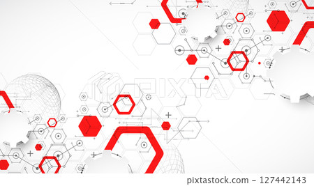 Science and technology background using hexagon and sphere shapes. Vector. Science and technology background using hexagon and sphere shapes. Vector. 127442143