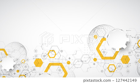 Science and technology background using hexagon and sphere shapes. Vector. Science and technology background using hexagon and sphere shapes. Vector. 127442149