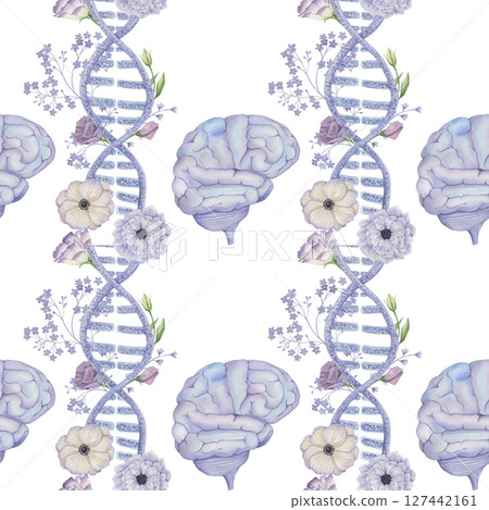Seamless pattern with brain and flower 127442161