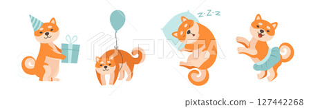 Shiba Inu Dog Character in Different Activity Vector Set Shiba Inu Dog Character in Different Activity Vector Set 127442268