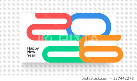 Happy New Year 2026 Greeting with Modern Geometric Typography in Bright Bold Colors. Perfect for Festive Cards, Social Media, Posters, and Celebration Graphics. Vector Illustration. 127442278