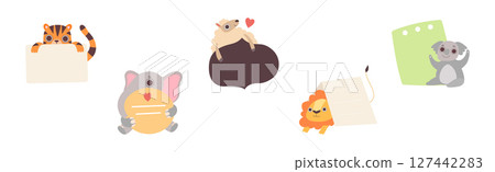 Funny Animal Character Holding Banner or Placard Vector Set 127442283