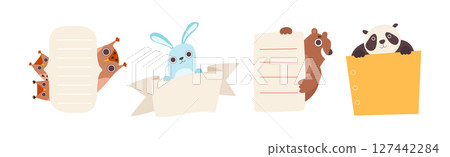 Funny Animal Character Holding Banner or Placard Vector Set 127442284