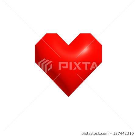 Pixel Style Red Heart Icon for Valentines Day, gamer love message, Minecraft sticker, geek greeting card, digital chat, blocky emoji, retro-style romance and fun couple gift. Vector Illustration 127442310