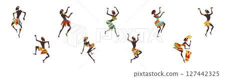 African People Dancing Ethnic Dance Moving Body Vector Set 127442325