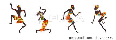 African People Dancing Ethnic Dance Moving Body Vector Set 127442330