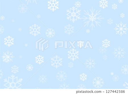 Delicate snowflakes fall softly against a light blue backdrop, creating a serene winter atmosphere. This vector illustration captures the beauty of the cold season, perfect for seasonal designs Delicate snowflakes fall softly against a light blue backdrop, creating a serene winter atmosphere. This vector illustration captures the beauty of the cold season, perfect for seasonal designs 127442386