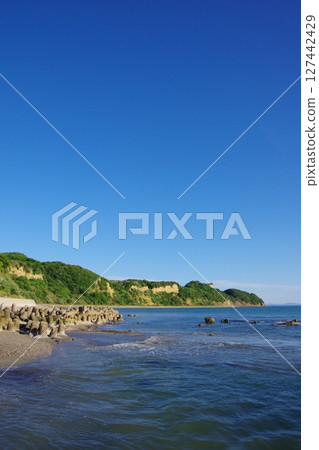 View of Shiozaki from Higashimachi Beach, Awaji Island, Hyogo Prefecture 127442429