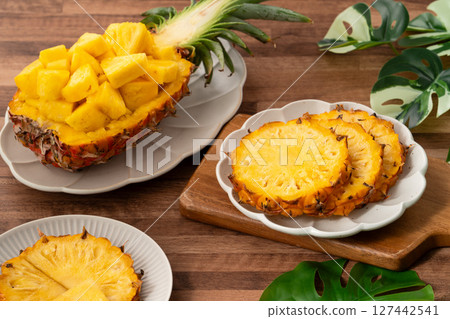 鳳梨 熱帶 葉子 盅 切塊 切片 pineapple chucks bowl パイナップル 鳳梨 熱帶 葉子 盅 切塊 切片 pineapple chucks bowl パイナップル 127442541