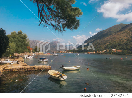 Picturesque summer scene in the Bay of Kotor, Montenegro. 127442735