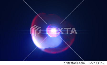 Neon-lit sphere with glowing red and blue highlights, bright flare effect in space-like dark void Neon-lit sphere with glowing red and blue highlights, bright flare effect in space-like dark void 127443152