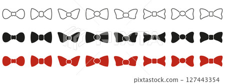 Bow Tie Icon Set In Line, Solid, And Color Styles. Fashion Accessory, Formal Wear, And Style Symbol Collection. Includes Outline, Silhouette, And Red Variations. Isolated Vector Illustration Bow Tie Icon Set In Line, Solid, And Color Styles. Fashion Accessory, Formal Wear, And Style Symbol Collection. Includes Outline, Silhouette, And Red Variations. Isolated Vector Illustration 127443354