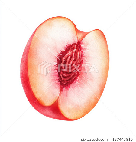 peach slice with vibrant colors, showcasing its juicy texture and soft skin. This illustration captures essence of summer fruit 127443816