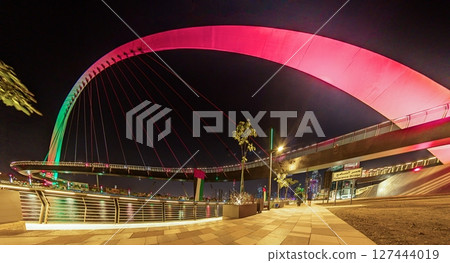 Tolerance Bridge Dubai illuminated at night Tolerance Bridge Dubai illuminated at night 127444019