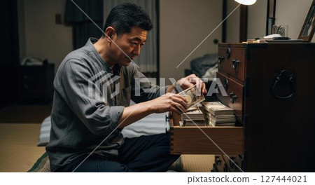 一名中年男子正在清點自己隱藏的積蓄,成為「是我」詐騙的目標 一名中年男子正在清點自己隱藏的積蓄,成為「是我」詐騙的目標 127444021