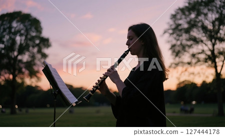 在公園吹單簧管的女人 在公園吹單簧管的女人 127444178