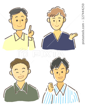 一組不同類型的微笑男人、上身、人物插圖 一組不同類型的微笑男人、上身、人物插圖 127444250