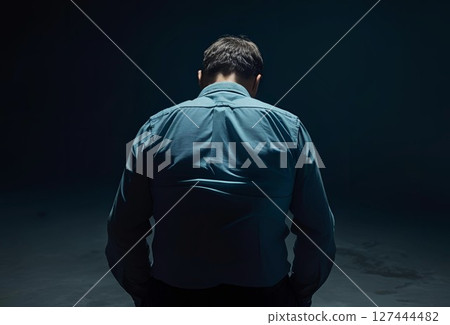 Back view of a businessman depressed in the dark 127444482
