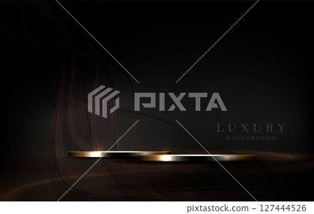Illustration with an exquisite round podium with wavy ribbons in golden shades Illustration with an exquisite round podium with wavy ribbons in golden shades 127444526