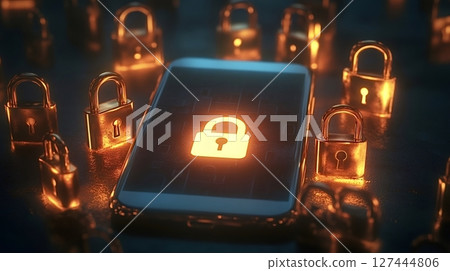 Smartphone security: padlocks protecting mobile phone data and privacy 127444806