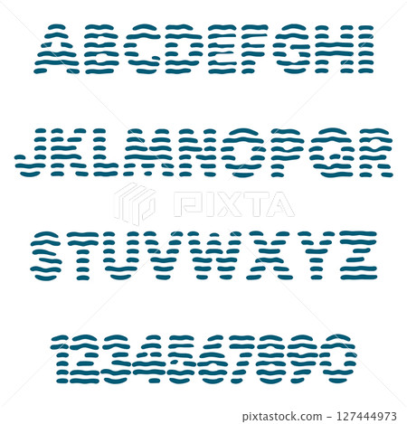 Wavy water stripy typography font lettering ABC cartoon vector text 127444973