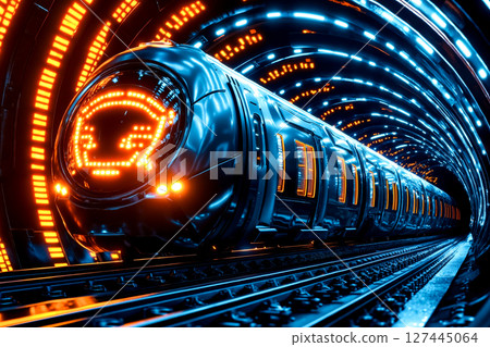 A train traveling through a tunnel with a smiley face on the front of it 127445064