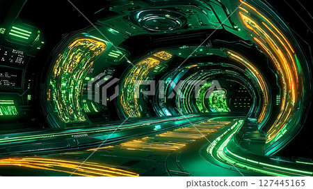 A futuristic tunnel with a lot of lights inside of it 127445165