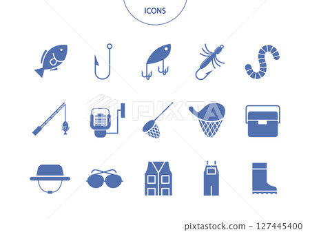 釣魚圖示象形文字向量插圖集 127445400