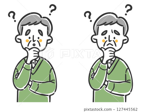 有疑慮的老人，上身，向量圖 127445562