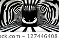 A black and white train traveling through a tunnel 127446408