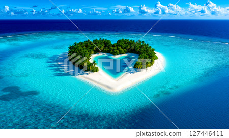A heart shaped island in the middle of the ocean 127446411