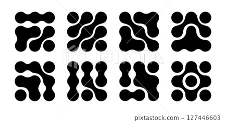 Metaball textures. Connected liquid drops, round dots or morph shapes background. Organic blobs, neurons or molecules isolated on white background. Modern abstract prints. Vector graphic illustration Metaball textures. Connected liquid drops, round dots or morph shapes background. Organic blobs, neurons or molecules isolated on white background. Modern abstract prints. Vector graphic illustration 127446603
