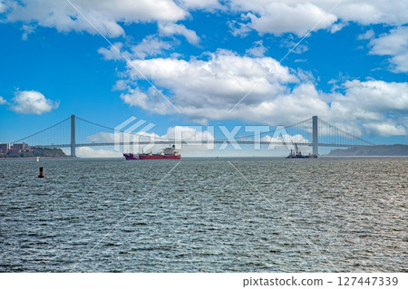 Verrazzano Narrows Bridge New York with ship 127447339
