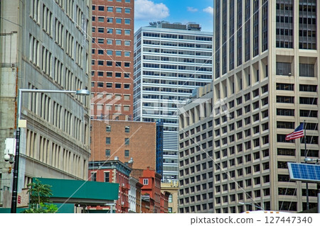 Urban canyon of Lower Manhattan NYC 127447340
