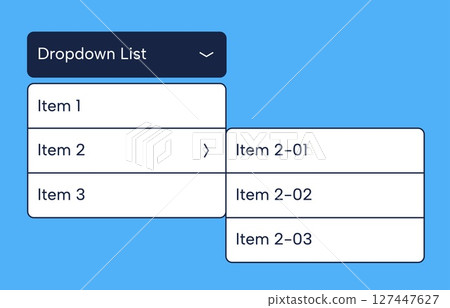 Drop down list. Web interface elements with hidden options for selection, outline dropdown menu buttons for website application. Vector illustration 127447627