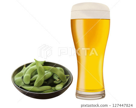 Beer in a glass and edamame 127447824