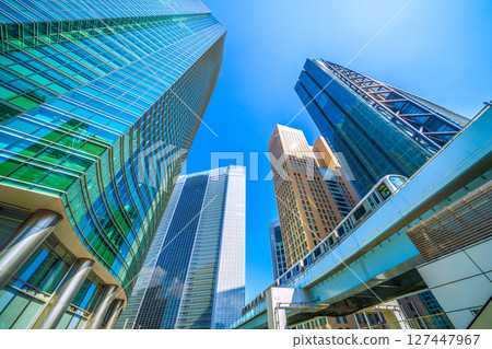 Tokyo cityscape in Japan: Intense heat...view of Shiodome business district and Yurikamome line = June 18th Tokyo cityscape in Japan: Intense heat...view of Shiodome business district and Yurikamome line = June 18th 127447967