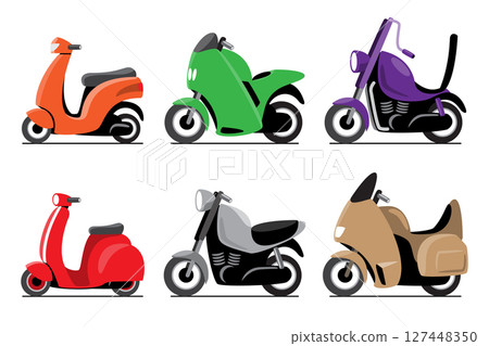Motorcycle vehicles cartoon illustration . Flat design . Isolate on white background . Set 1 of 3 . Vector . Motorcycle vehicles cartoon illustration . Flat design . Isolate on white background . Set 1 of 3 . Vector . 127448350
