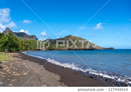 Remote beach in Hakaui Bay, Nuku Hiva, Marquesas Islands, French Polynesia Remote beach in Hakaui Bay, Nuku Hiva, Marquesas Islands, French Polynesia 127448424